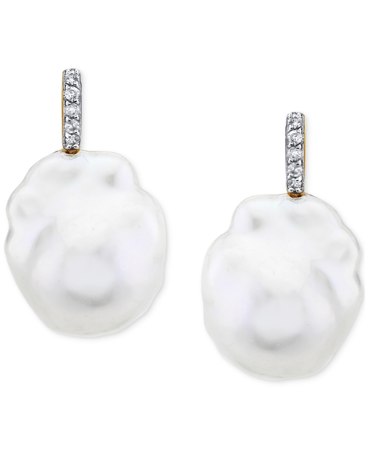 Cultured Freshwater Baroque Pearl (13mm) & Diamond Accent Stud Earrings in 14k- Gold