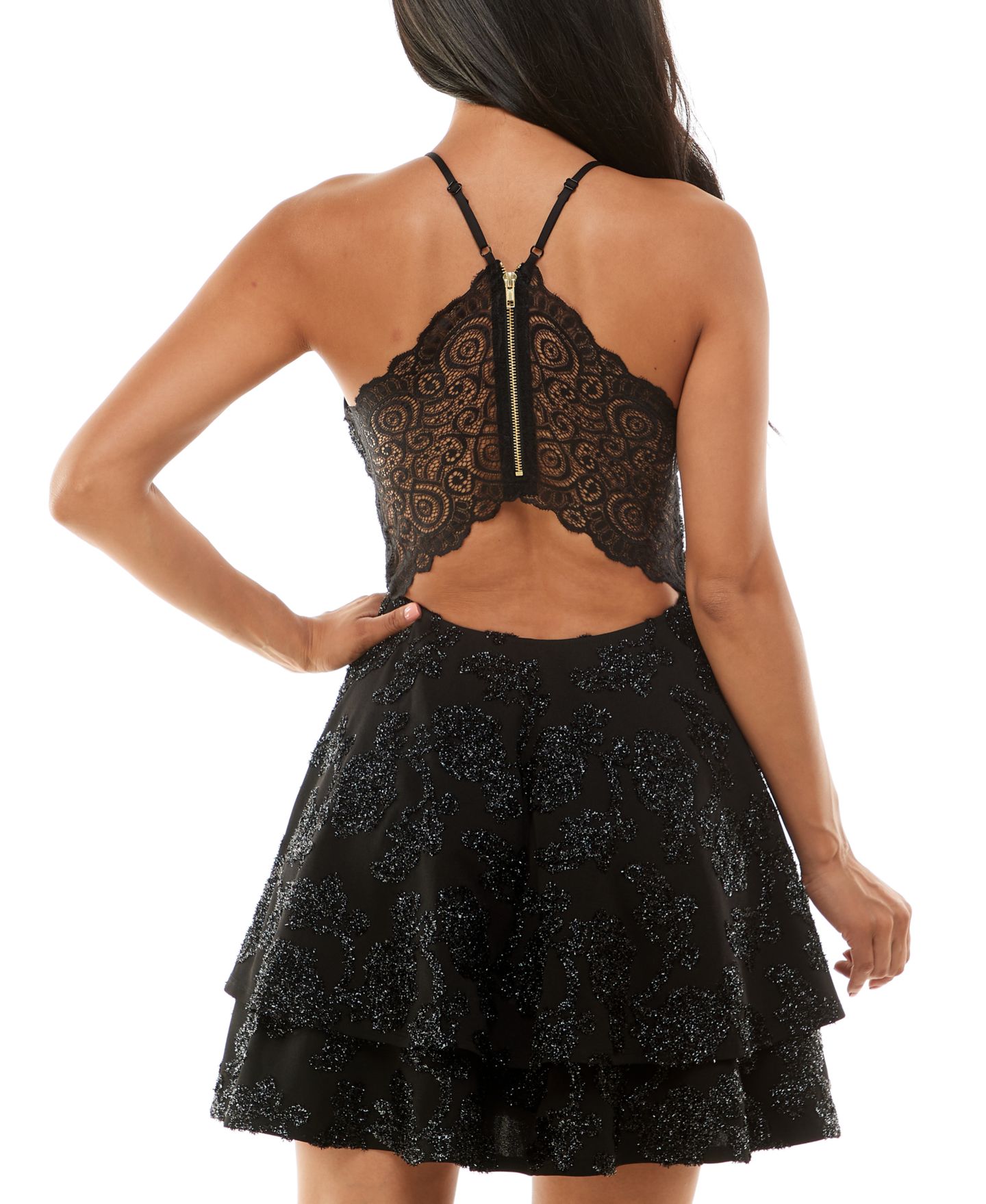 Женское платье Emerald Sundae Juniors' Lace-Back Fit & Flare, цвет: Чёрный — фото 4