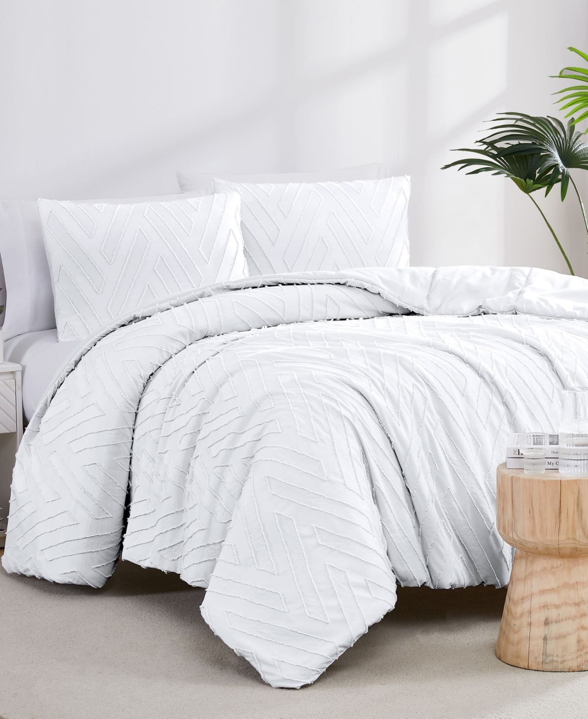 Southshore Fine Linens Chevron Clipped Jacquard 3 Piece Comforter Set,