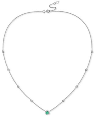Amethyst (1/5 ct. t.w.) & Diamond (1/10 ct. t.w.) Halo Collar Necklace in Sterling Silver, 17" + 1" extender, (Also in Garnet, Citrine, Peridot, Blue Topaz, Emerald, Sapphire & Ruby)