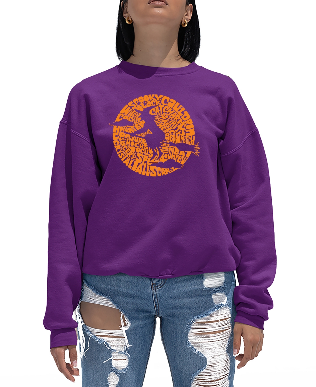 La Pop Art Women's Spooky Witch Word Art Crew Neck Sweatshirt
