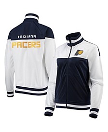 Women's White, Navy Indiana Pacers Tip-Off Rhinestone Tricot Full-Zip Track Jacket