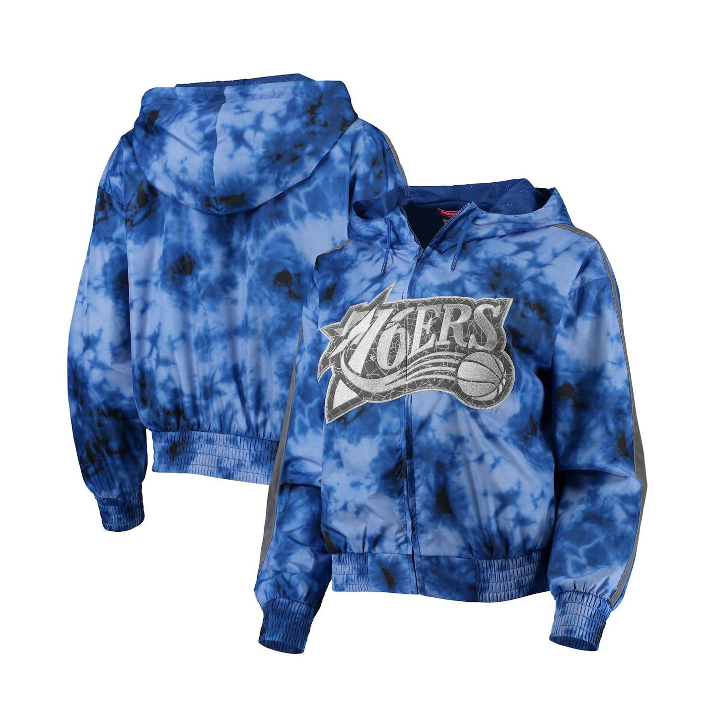 Женские свитеры Mitchell & Ness Royal Philadelphia 76ers Galaxy Sublimated Windbreaker Pullover Full-Zip Hoodie Jacket — фото 1