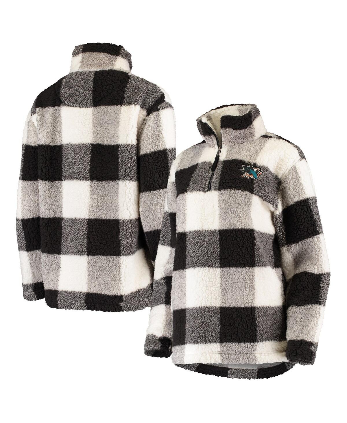 G-iii 4her By Carl Banks Women's  Black, White Pittsburgh Penguins Plaid Sherpa Quarter-zip Jacket In Black,white
