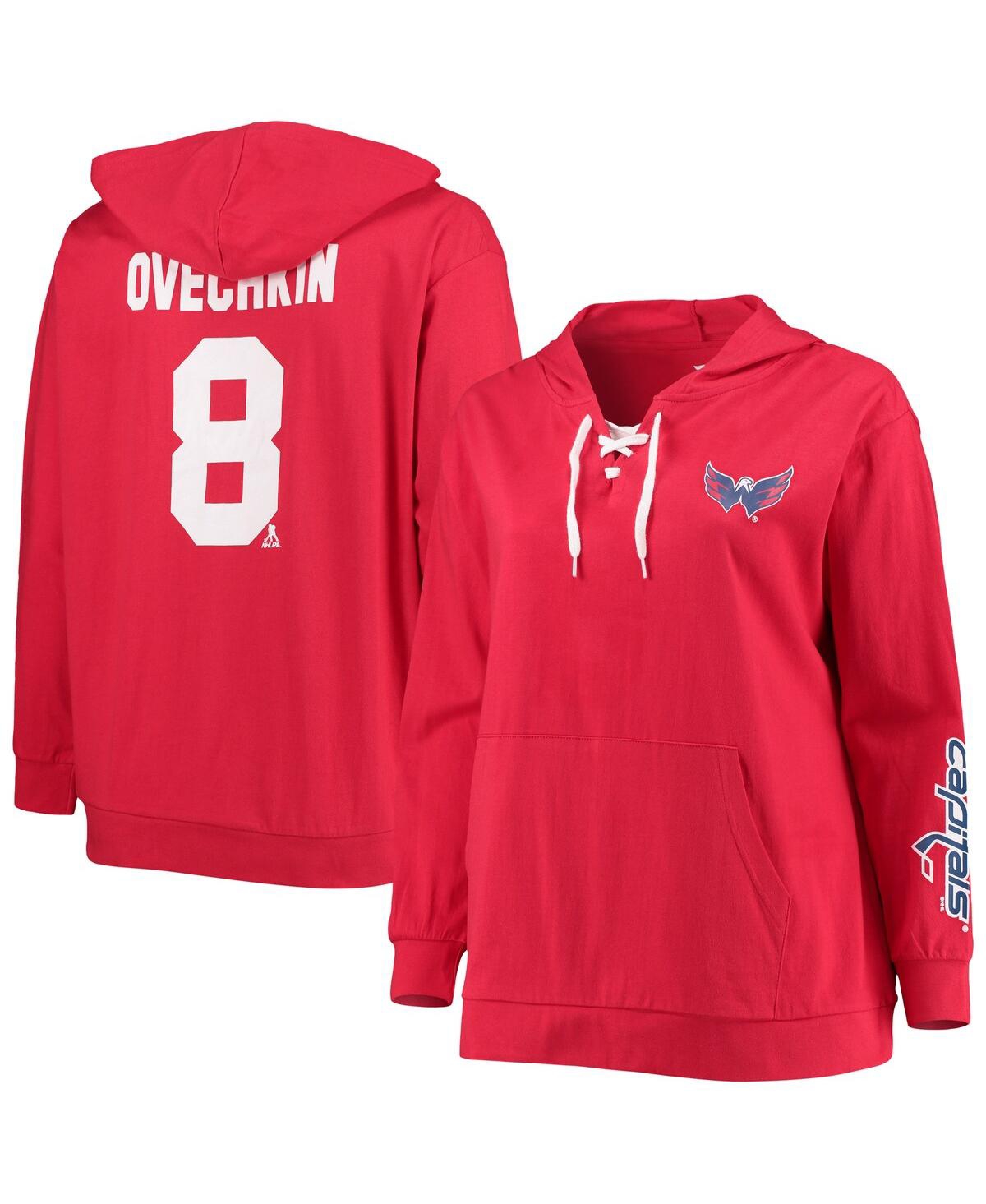 Women's Alexander Ovechkin Red Washington Capitals Plus Size Lace-Up V-Neck Pullover Hoodie - Red