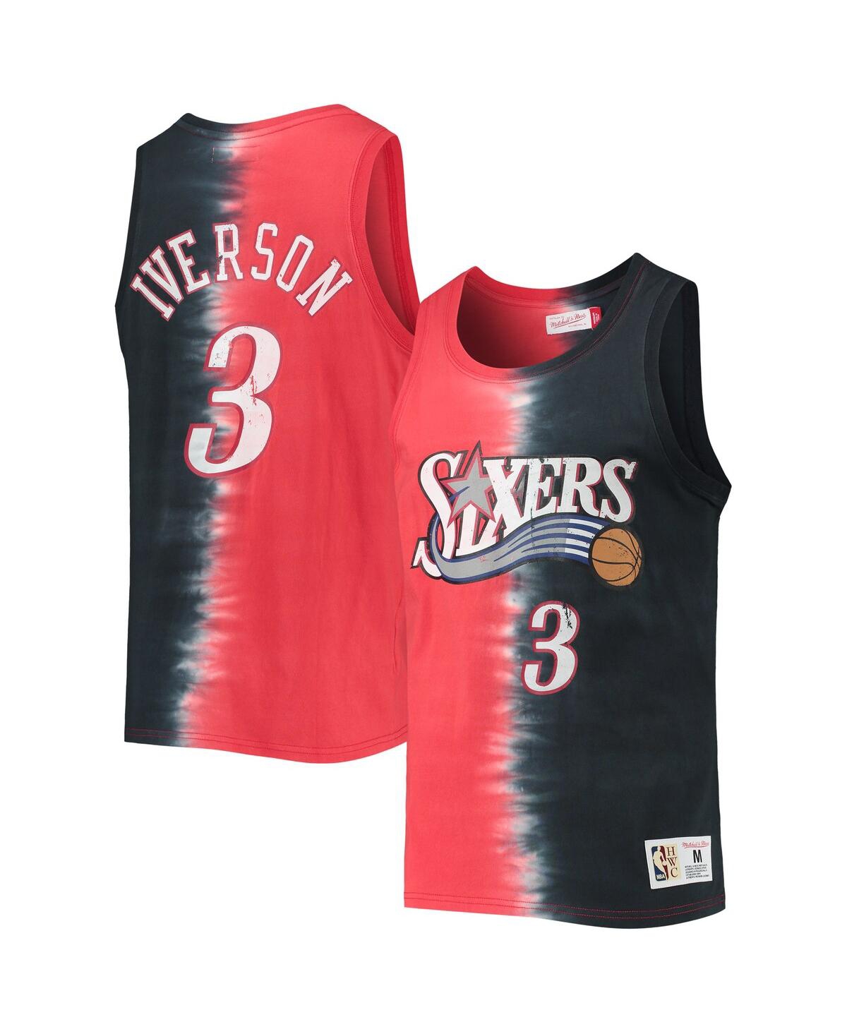 Mitchell & Ness Men's  Allen Iverson Red And Black Philadelphia 76ers Hardwood Classics Tie-dye Name In Red,black