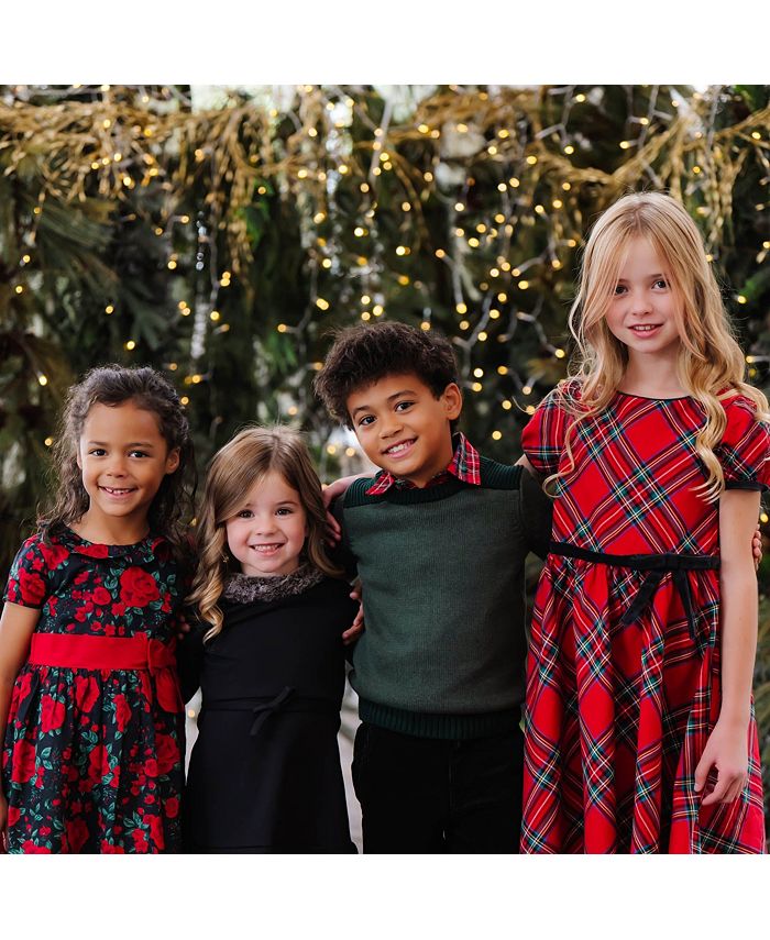 Vestido Infantil Hope & Henry - Manga Comprida Com Detalhes Em Camurça
