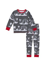 Unisex Organic Cotton Christmas Family Two Piece Printed Pajama Set With Deer And Trees - Child