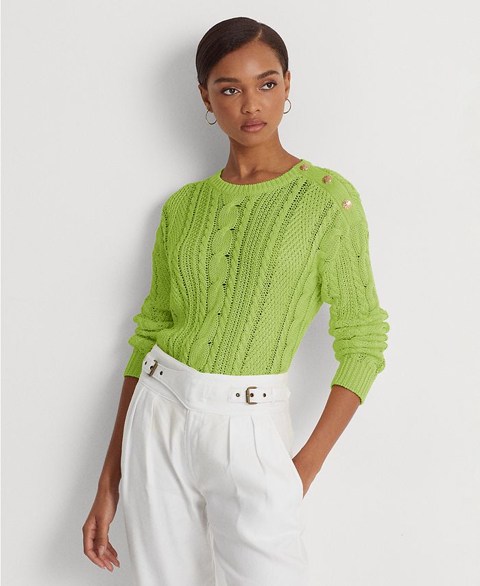 Lauren Ralph Lauren Women's Aran-Knit Cotton Long Sleeve Sweater - Macy's