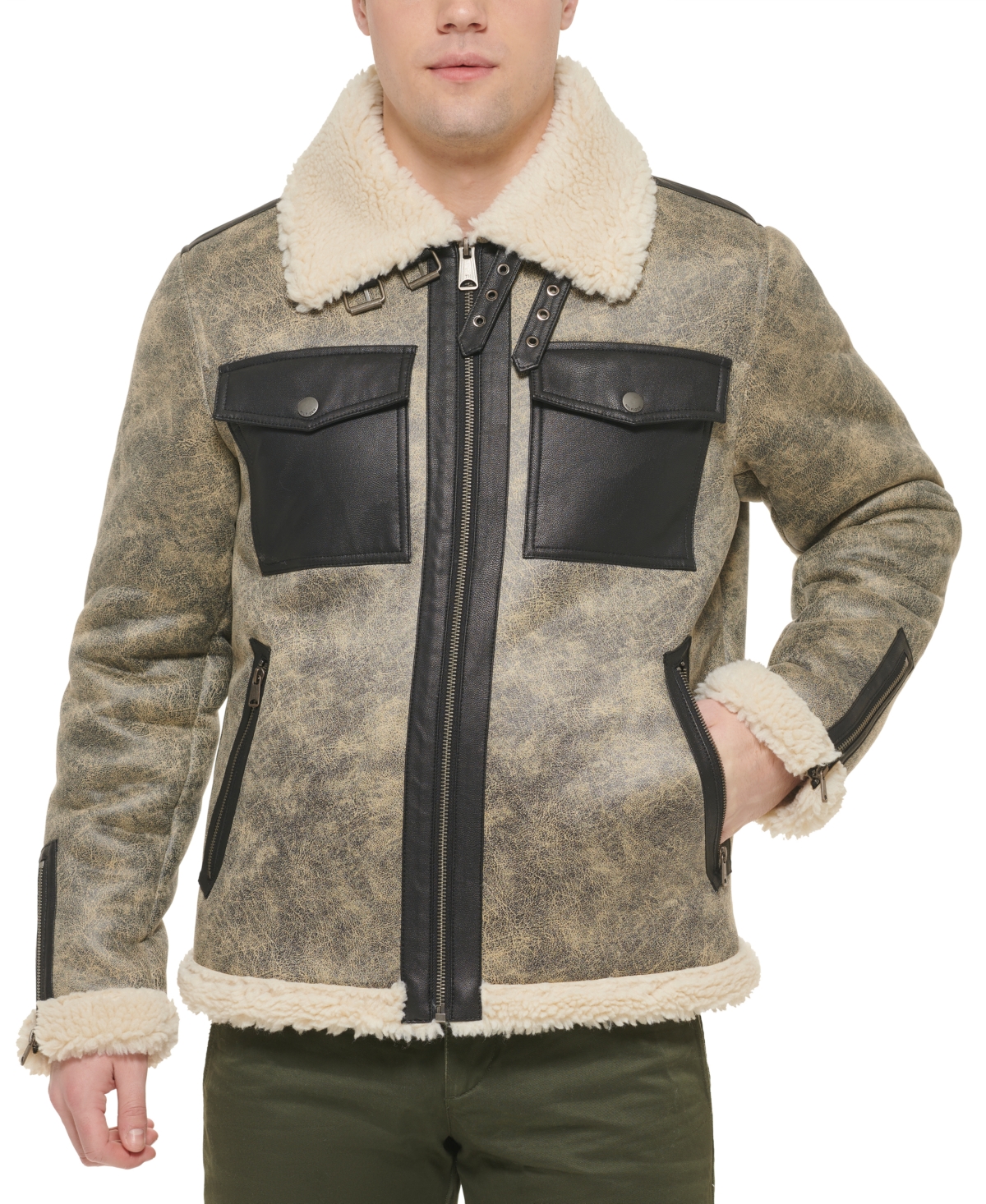 Tommy Hilfiger Men's Faux Leather Shortie Rancher Jacket with Fleece Accents