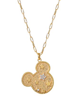Disney - Cubic Zirconia Mickey Mouse Star 18" Pendant Necklace in 18k Gold-Plated Sterling Silver