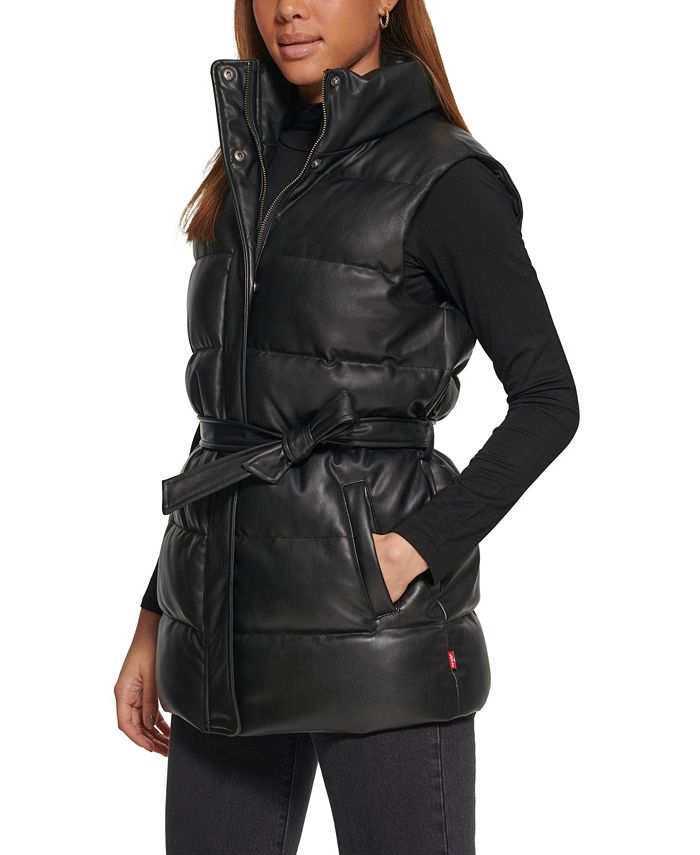 Levi's Women's Faux Leather Belted Puffer Vest - Macy's