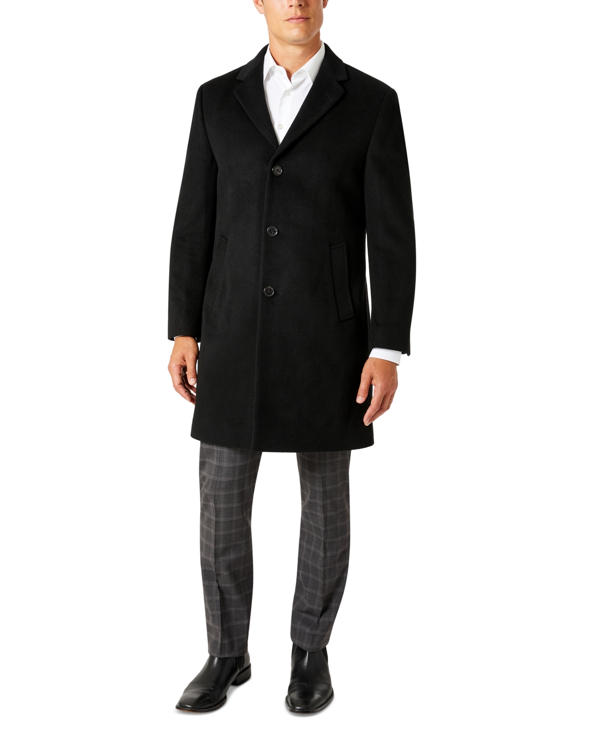 Men's Single-Breasted Classic Fit Overcoat - Black