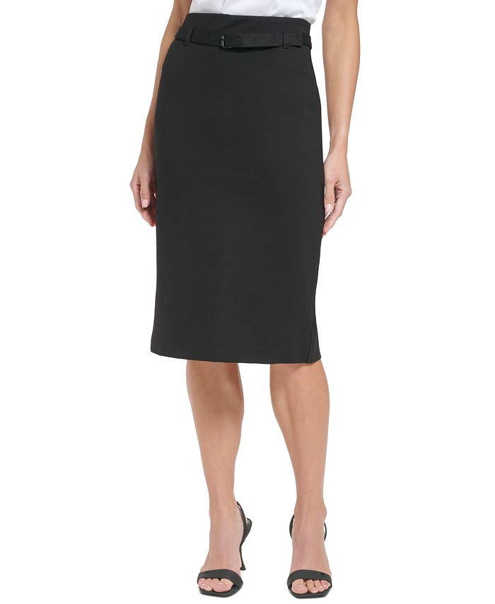 Calvin Klein Women's Belted Ponte Pencil Skirt - Macy's