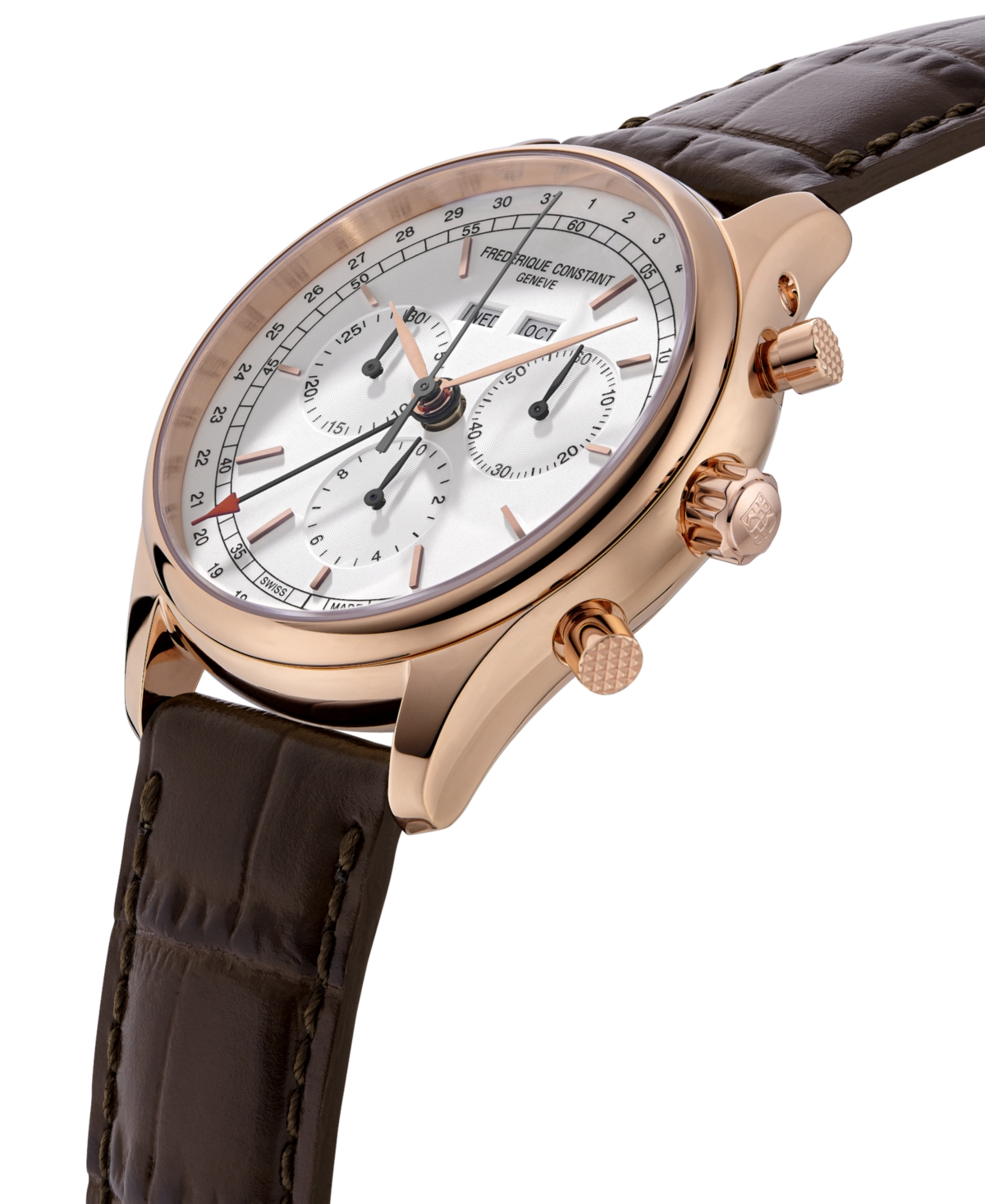 Frederique Constant Men's Swiss Chronograph Brown Leather Strap Watch 40mm In Black