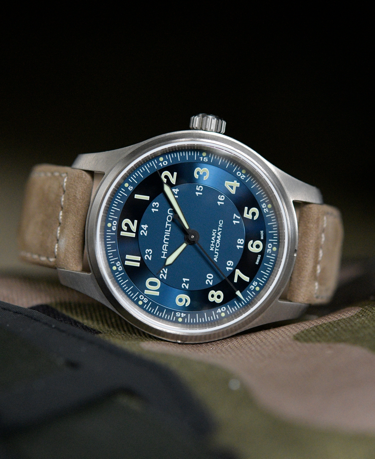 Shop Hamilton Men's Swiss Automatic Khaki Field Brown Leather Strap Watch 42mm In Blue