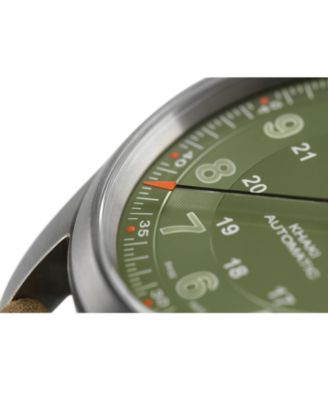 Men's Swiss Automatic Khaki Field Brown Leather Strap Watch 38mm