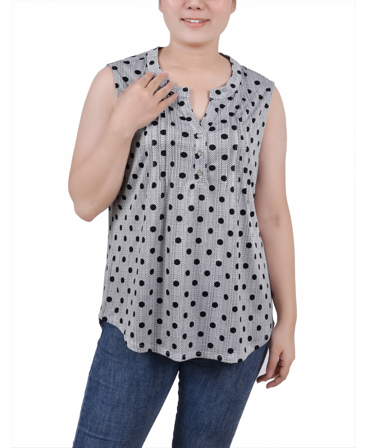 Ny Collection Women's Sleeveless Knit Y-neck Top In Gray