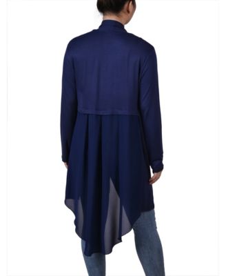 Women's Long Sleeve Knit Cardigan with Chiffon Back