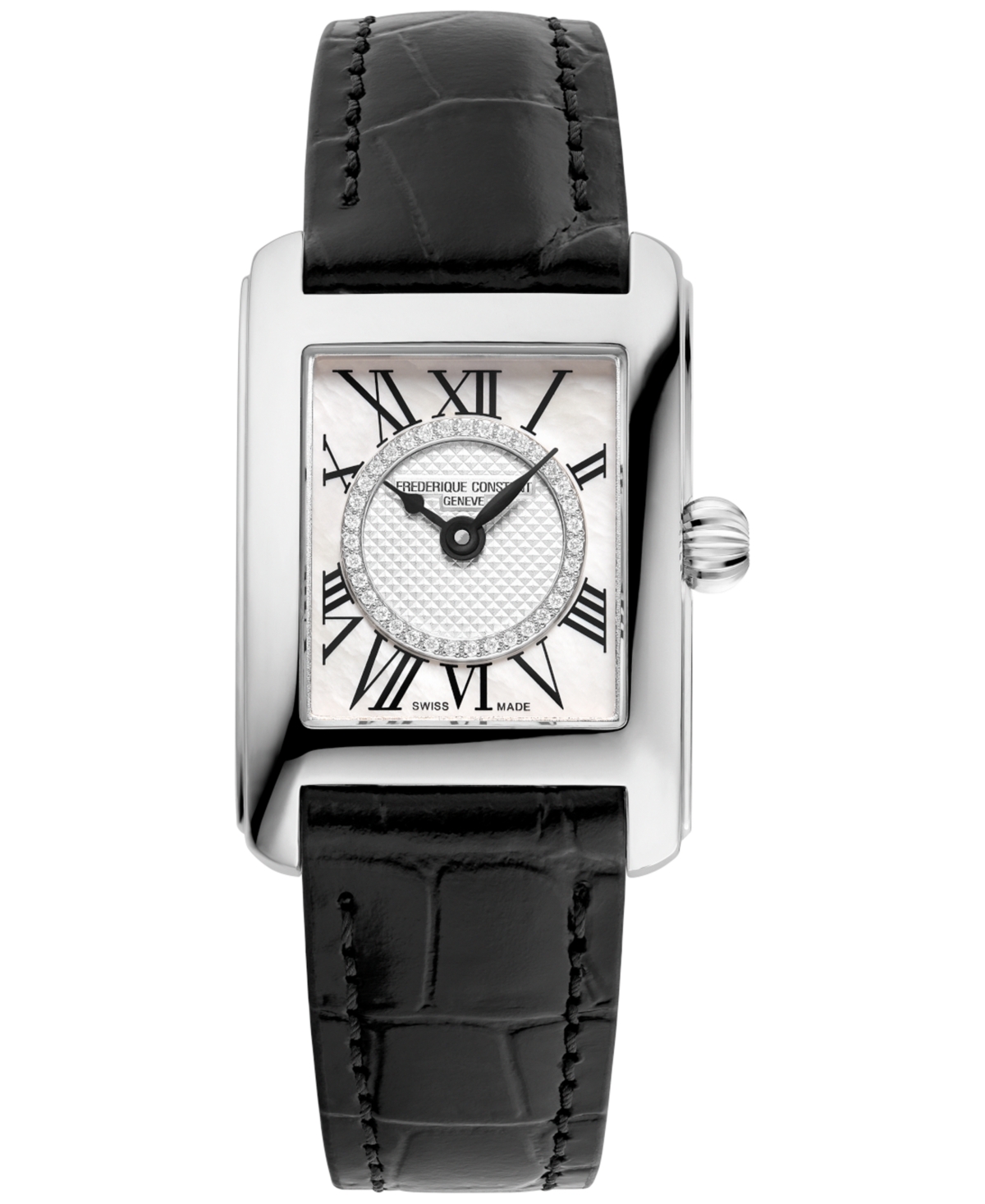 Shop Frederique Constant Women's Swiss Classic Carree Diamond (1/20 Ct. T.w.) Black Leather Strap Watch 23mm