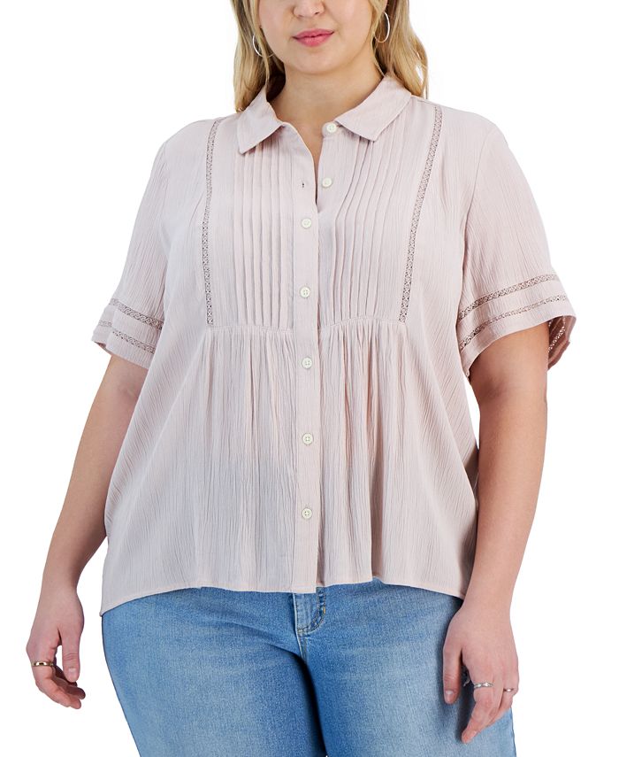 Style & Co Plus Size Collared Pintuck Top, Created for Macy's - Macy's