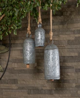 Bronze Metal Rustic Decorative Cow Bell with Jute Hanging Rope Set 3 Pieces