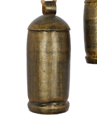Bronze Metal Rustic Decorative Cow Bell with Jute Hanging Rope Set 3 Pieces