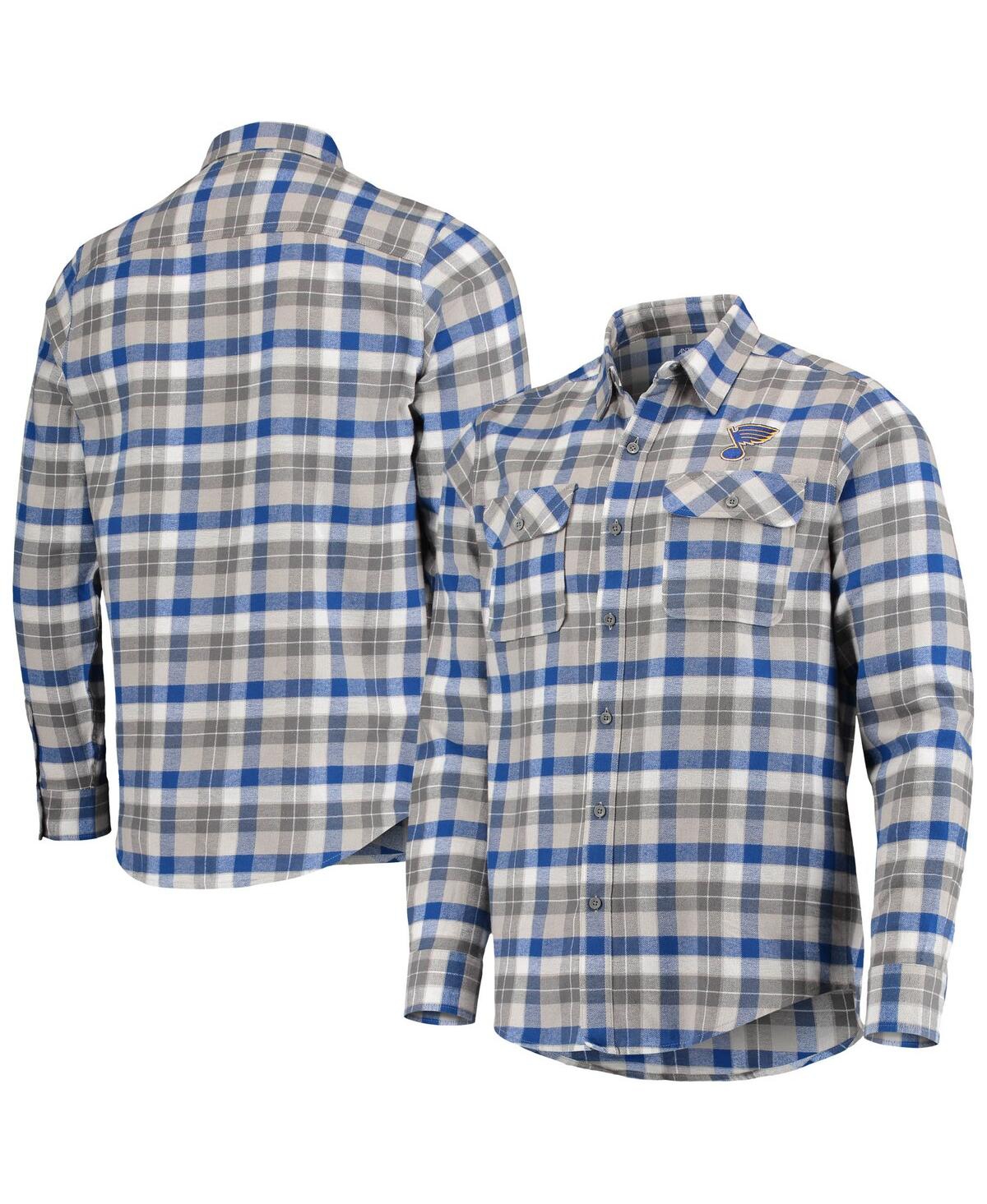 Men's Antigua Blue, Gray St. Louis Blues Ease Plaid Button-Up Long Sleeve Shirt - Blue, Gray