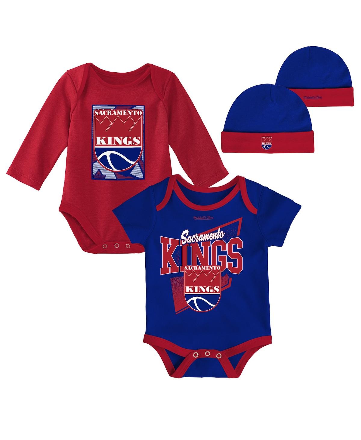 MITCHELL & NESS NEWBORN AND INFANT BOYS AND GIRLS MITCHELL & NESS BLUE, RED SACRAMENTO KINGS 3-PIECE HARDWOOD CLASSI