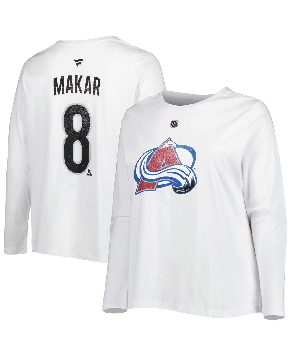 Women's Cale Makar White Colorado Avalanche Plus Size Name and Number Long Sleeve T-shirt - White