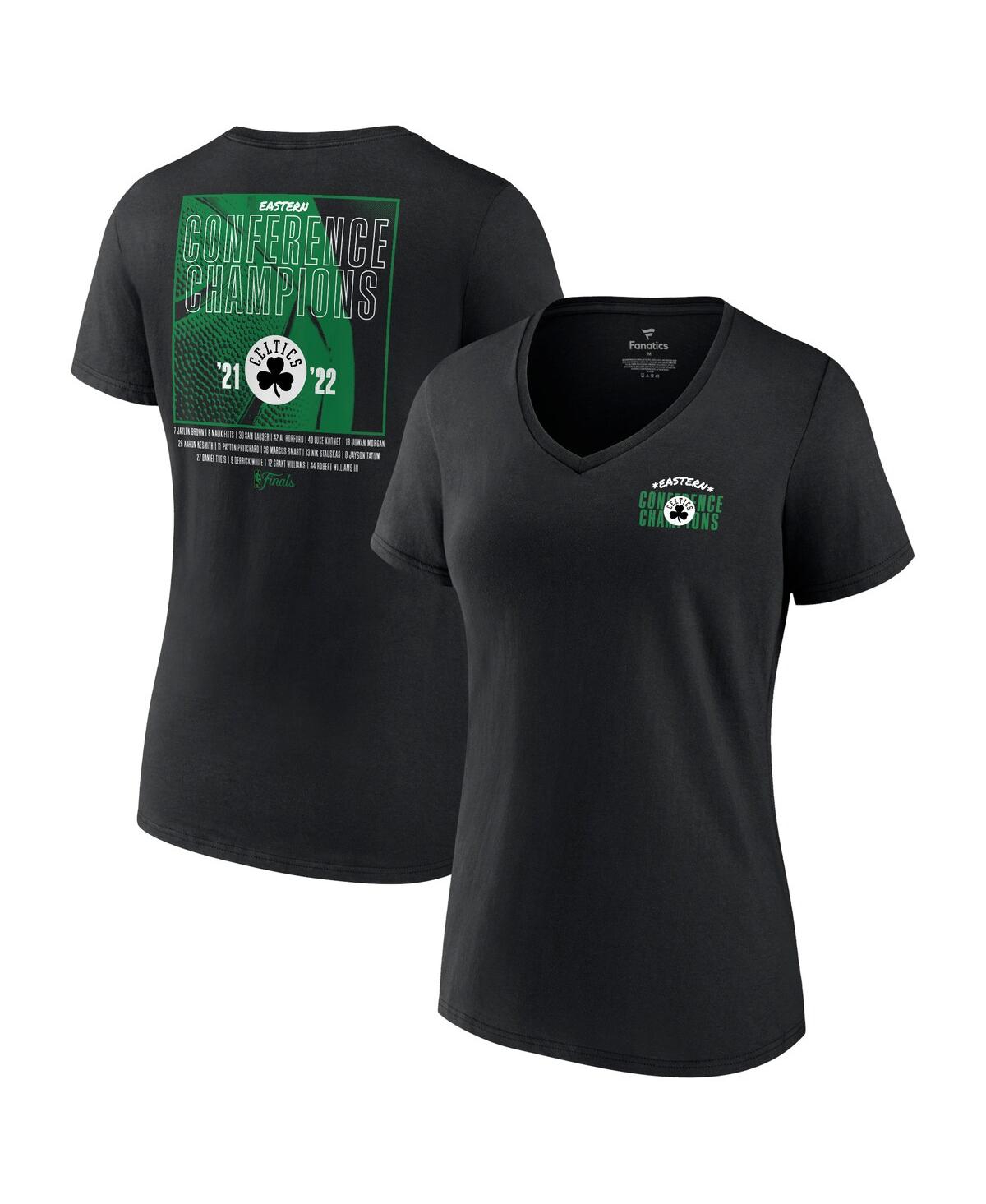Women's FanaticsBoston Celtics 2022 Eastern Conference Champions Balanced Attack Roster V-Neck T-shirt - Black