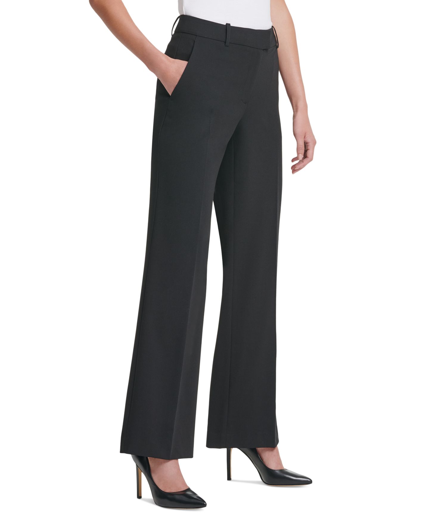 Женские брюки DKNY Petite Solid Fixed-Waist Slant-Pocket Wide-Leg, цвет: Чёрный — фото 3