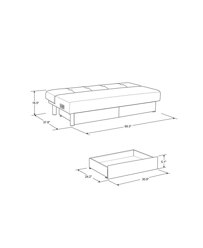 Lifestyle Solutions Serta Belize Convertible Futon with Power and USB