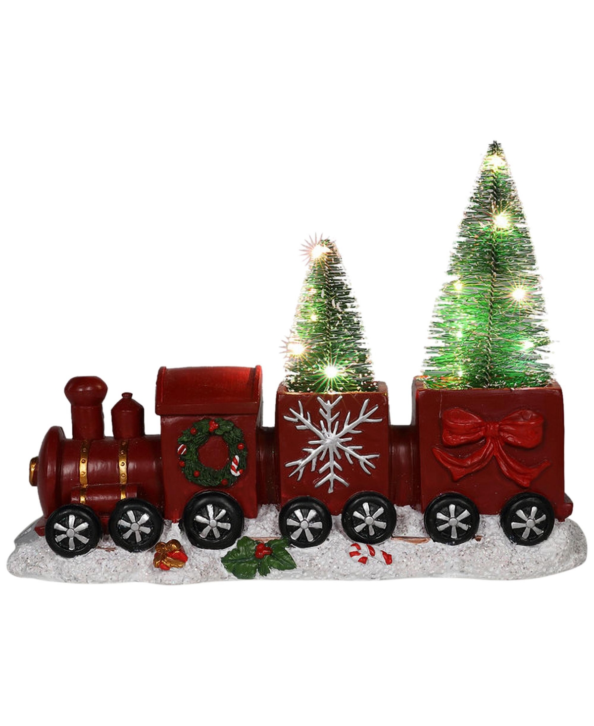Northlight Christmas Train With Led Lighted Frosted Trees Tabletop Decoration, 12" In Red