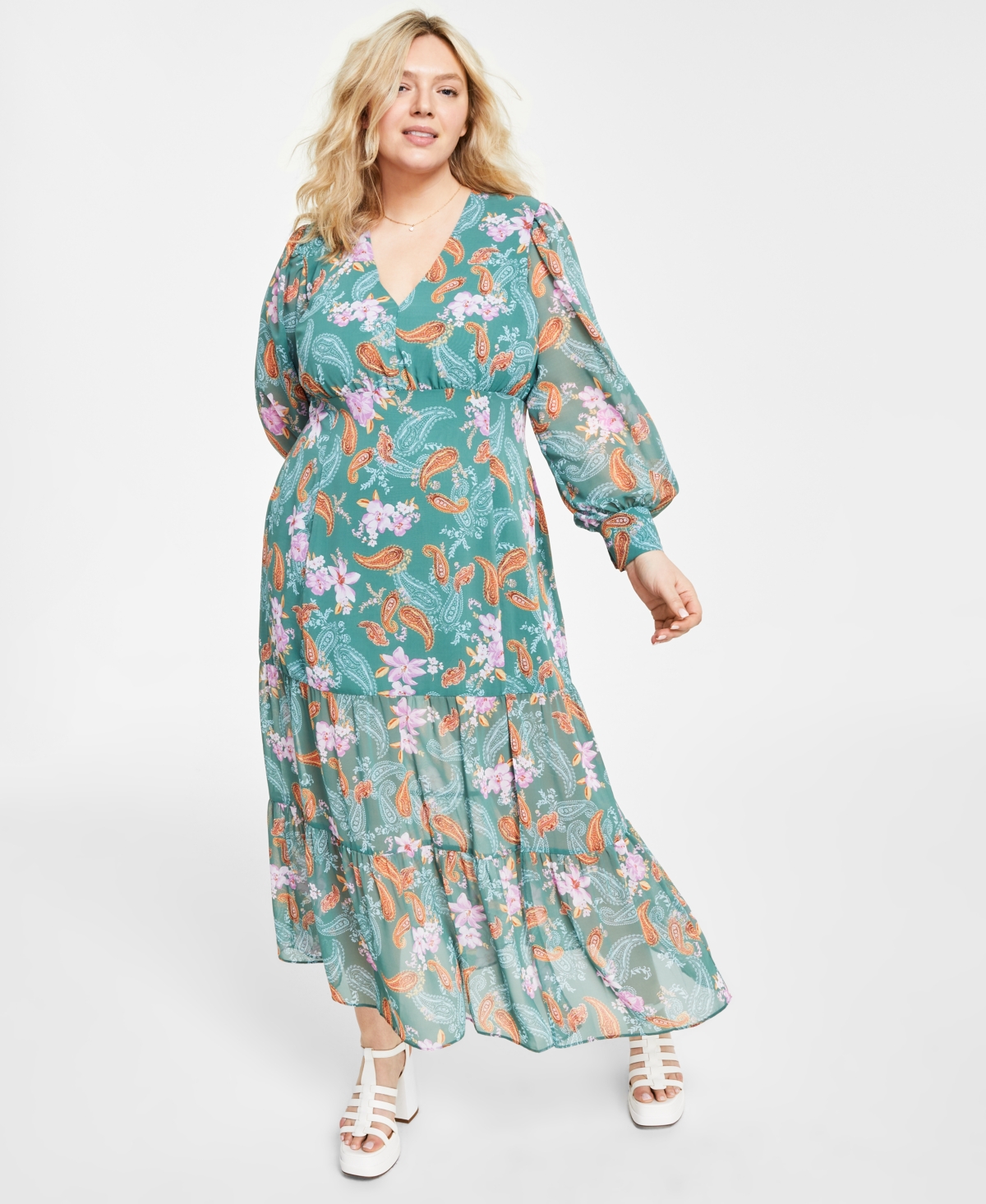 Bar Iii Plus Size Side-slit Tiered Maxi Dress, Created For Macy's In Patricia Paisley