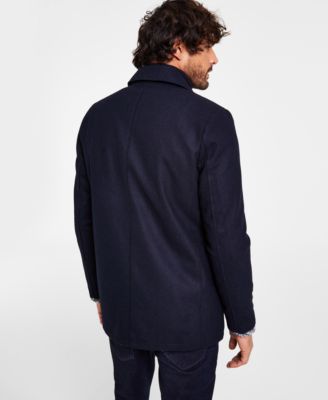 Men's Double Breasted Wool Blend Peacoat with Bib 