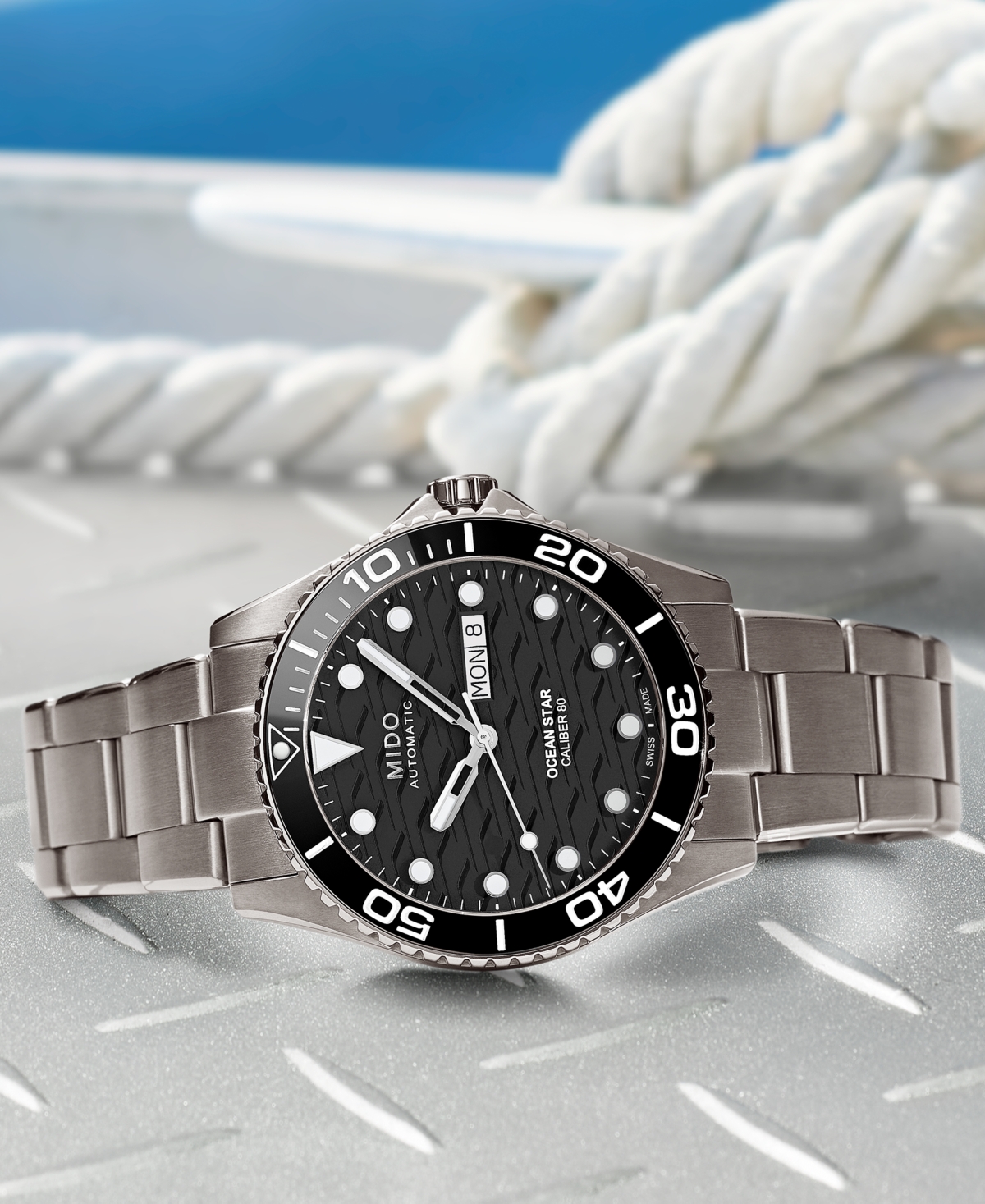 Mido Men's Swiss Automatic Ocean Star Silver-tone Titanium Bracelet Watch 43mm In Black