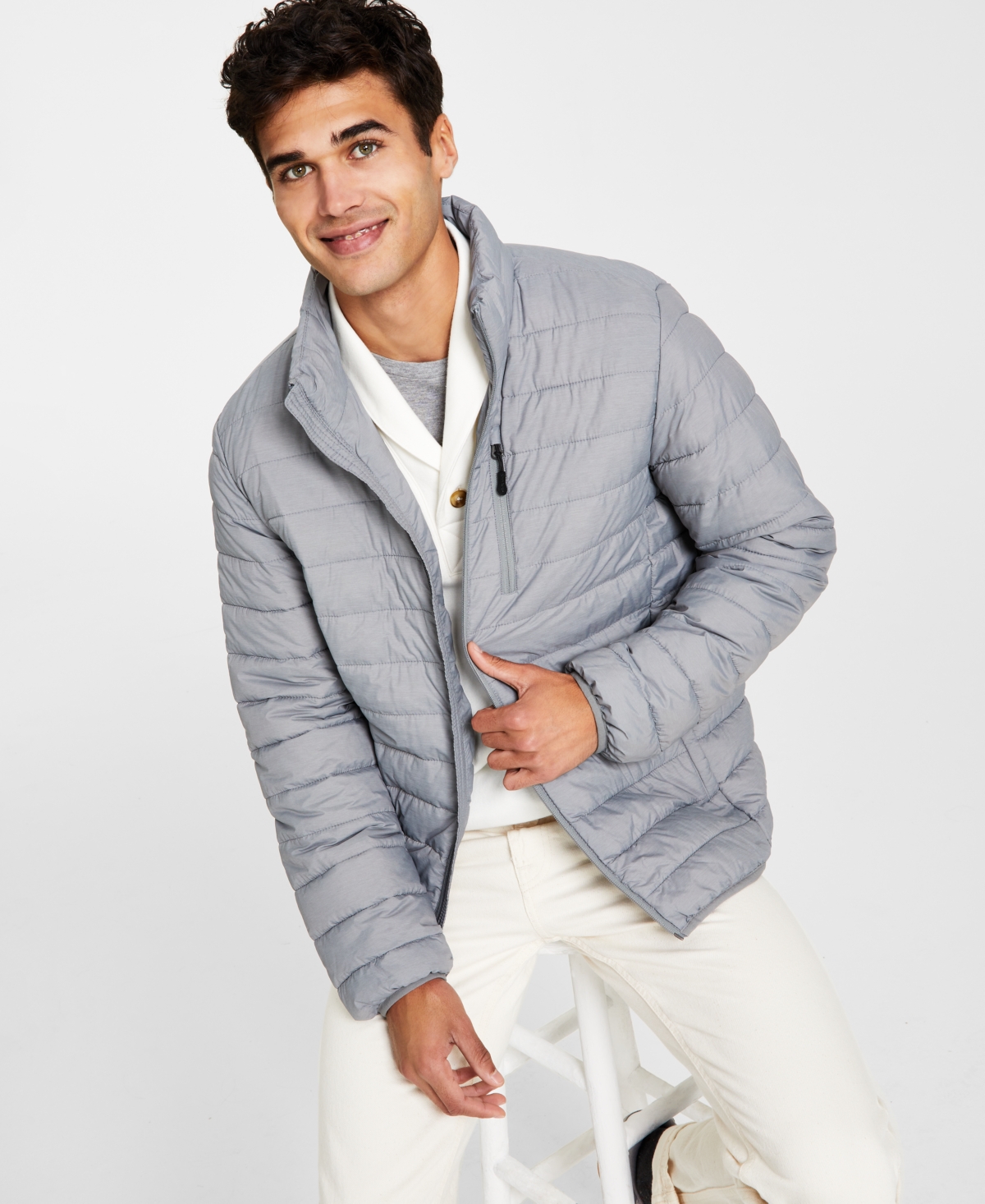 Men's Quilted Packable Puffer Jacket, Created for Macy's - Heather Charcoal