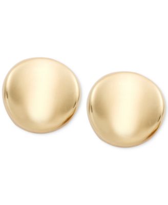 14K Gold Plain Round Disk Post Earrings