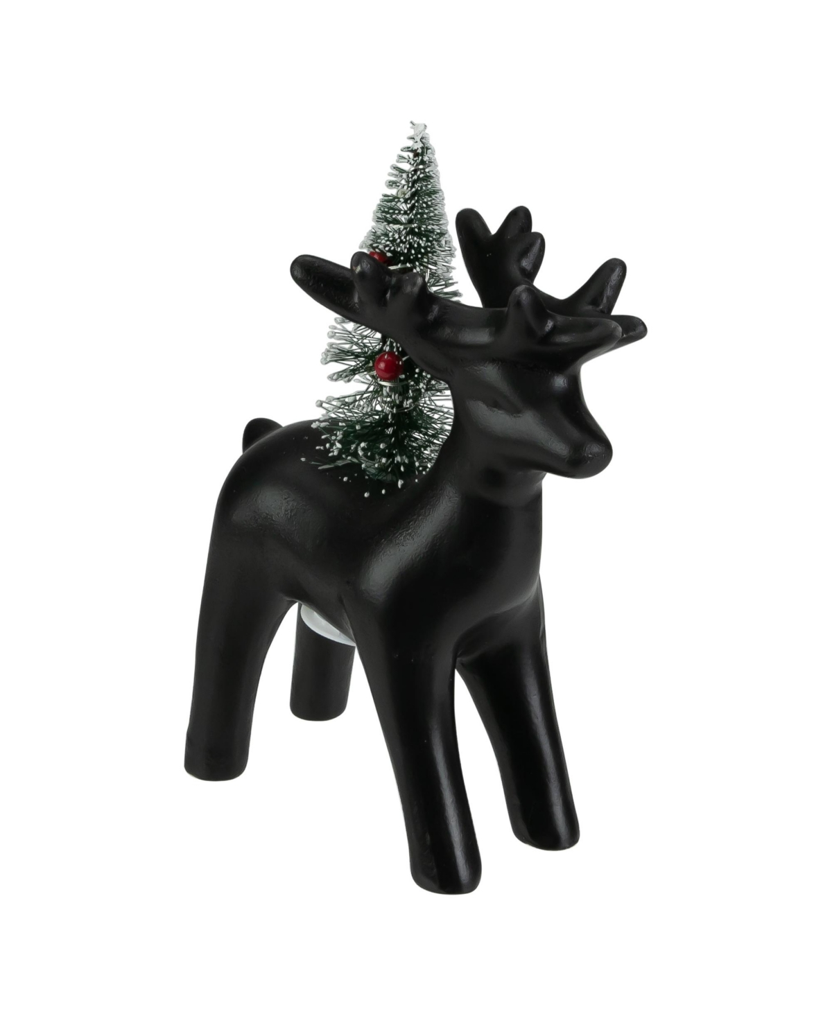 Northlight Led Lighted Ceramic Standing Reindeer With Christmas Tree Warm White Lights, 7.5" In Black