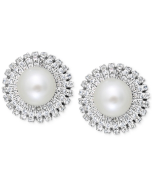 image of Cultured Freshwater Pearl (8mm) and Cubic Zicornia Stud Earrings in Sterling Silver