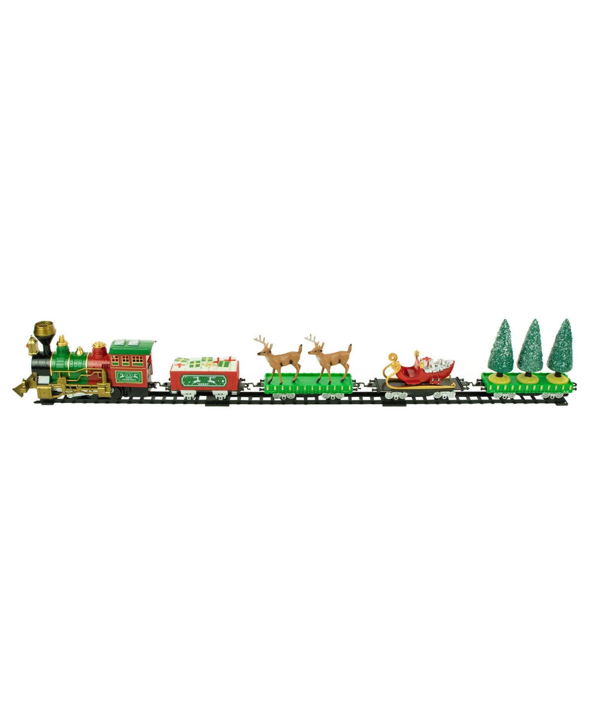 Northlight Battery Operated Lighted And Animated Christmas Train With Working Smokestack Set, 22 Piece In Red