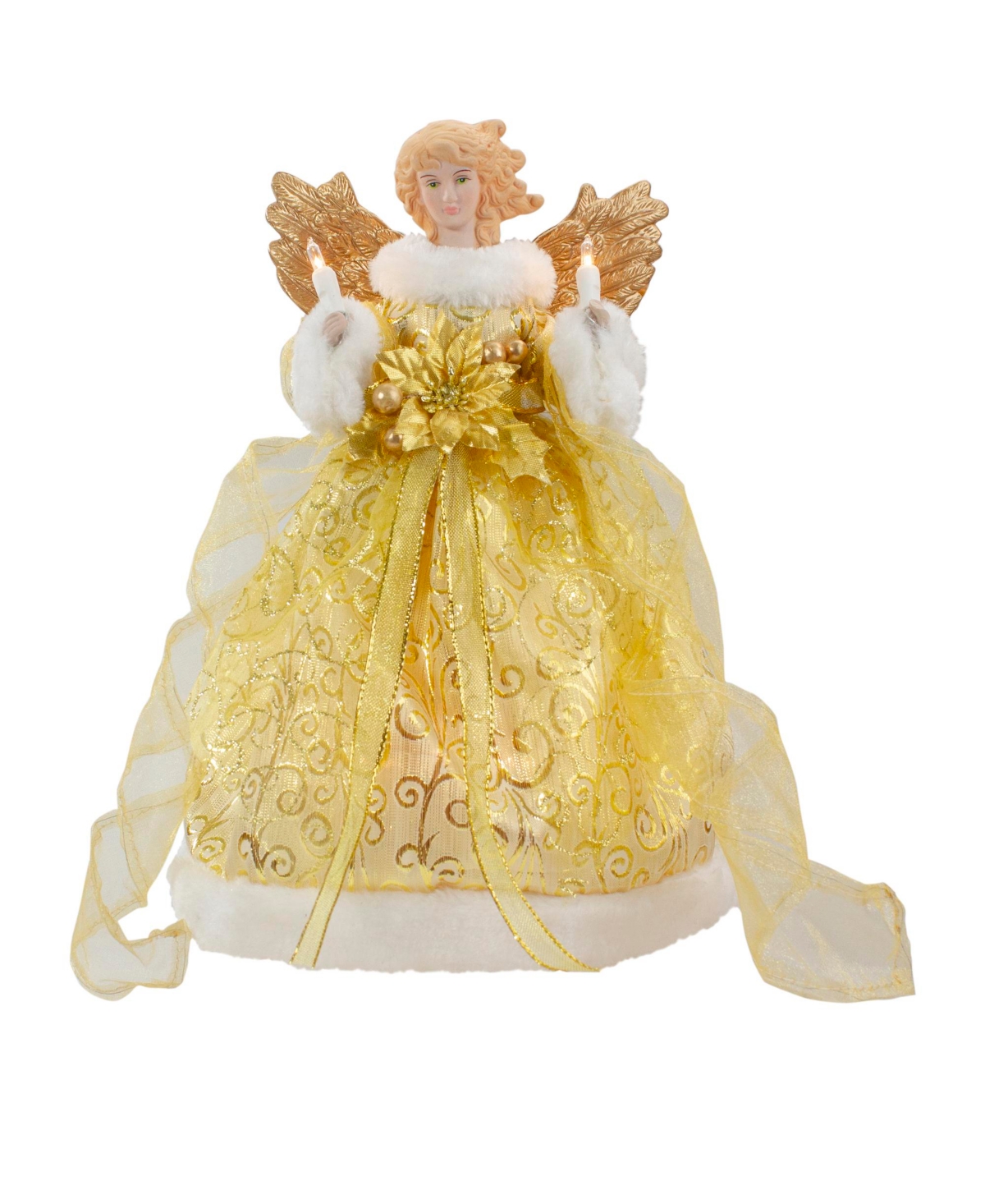 Lighted Angel With Wings Christmas Tree Topper With Clear Lights, 12" - Gold-Tone
