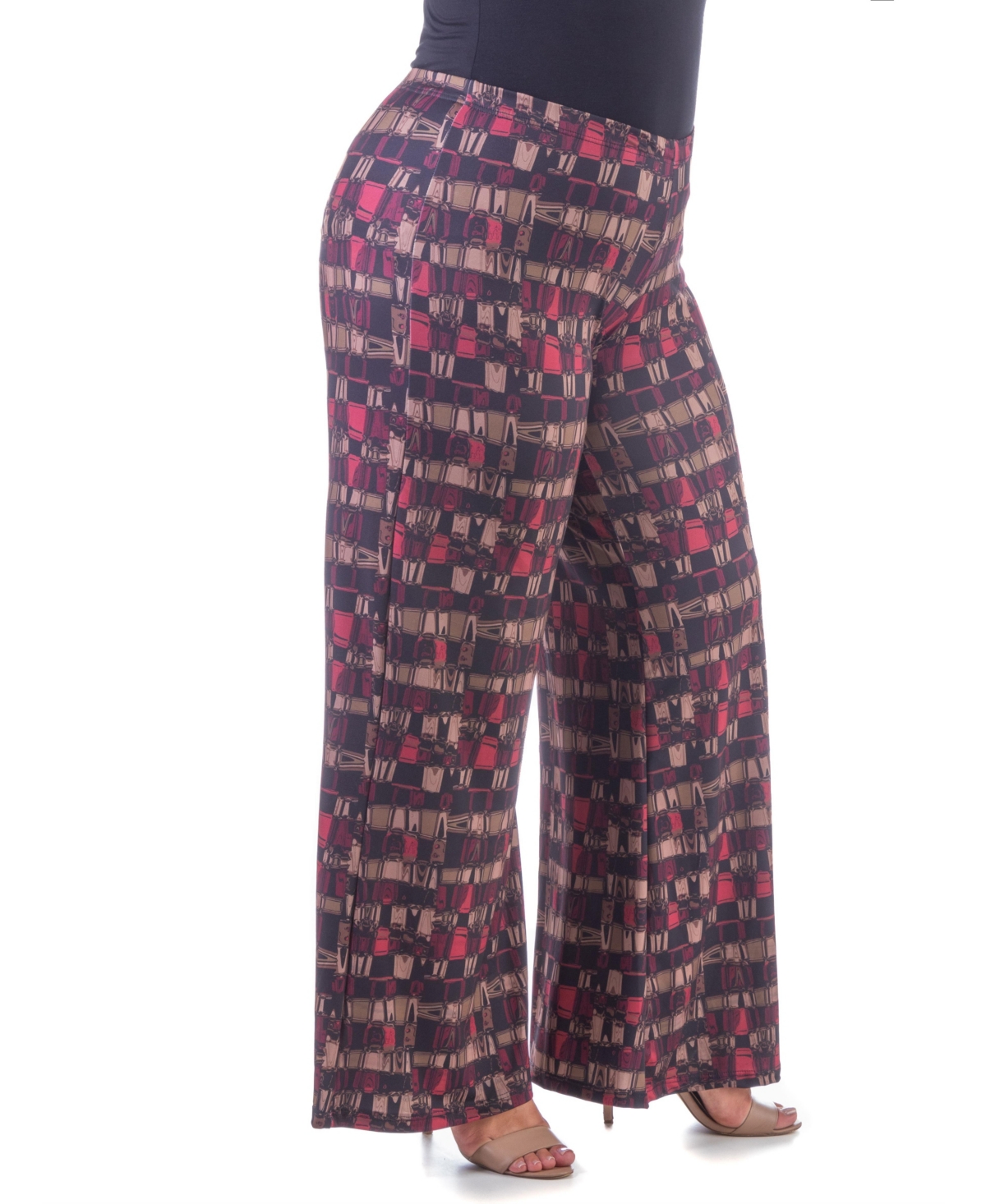 24seven Comfort Apparel Plus Size Elastic Waist Palazzo Pants - Brown Multi