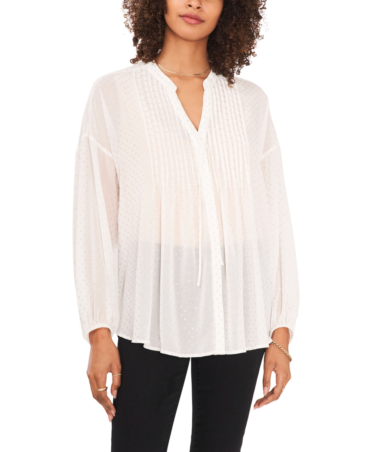 Women's Drop Shoulder Blouse with Pin tucks - New Ivory