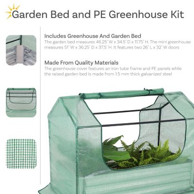 Steel Raised Garden Bed with Greenhouse Cover - Green