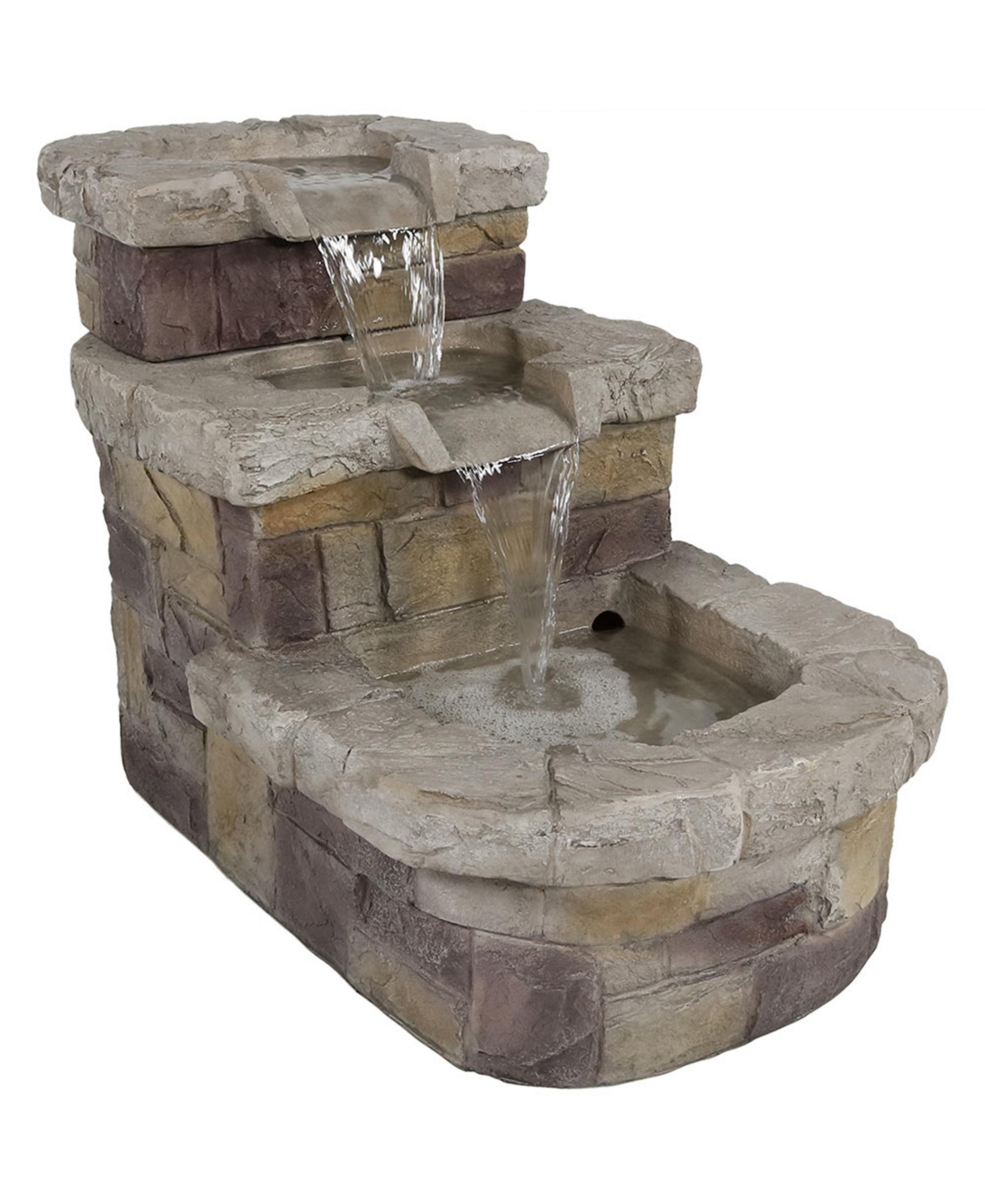 Polyresin 3-Tiered Brick Steps Outdoor Water Fountain - 21 in - Light Grey
