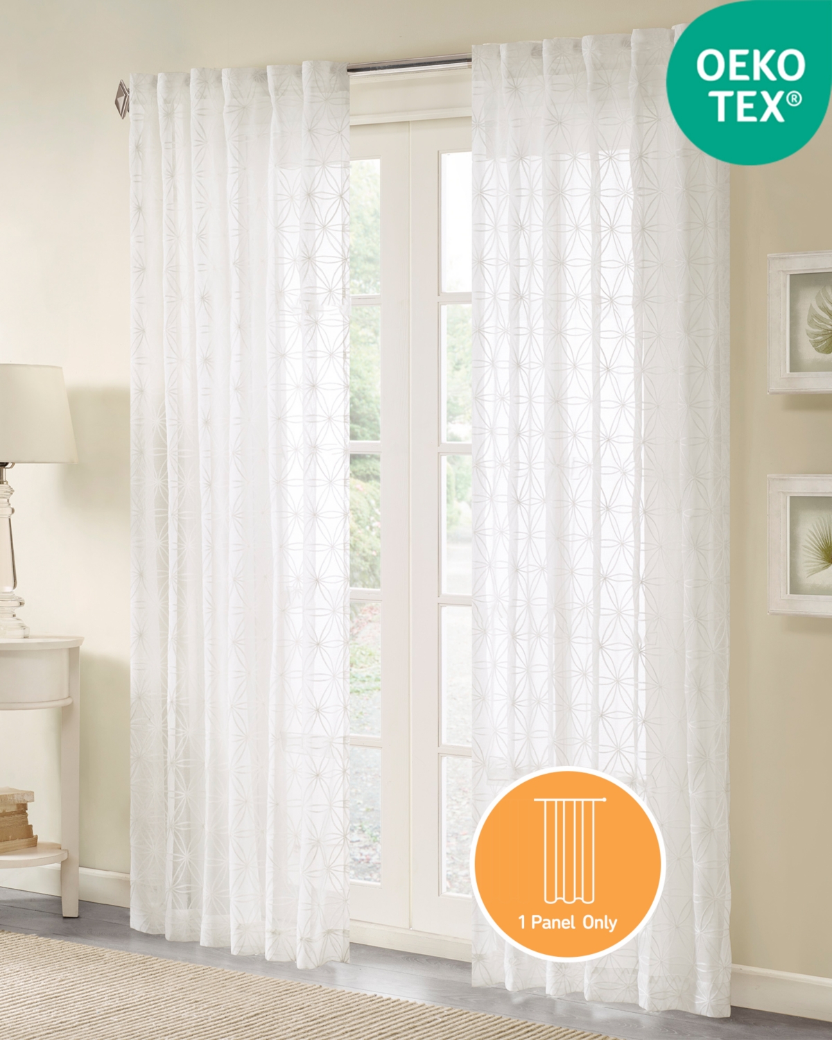 Gemma Sheer Embroidered Window Curtain, inches long Single Panel Curtain, Width 50 curtains sheer for Bedroom and Living Room, Easy To Hang