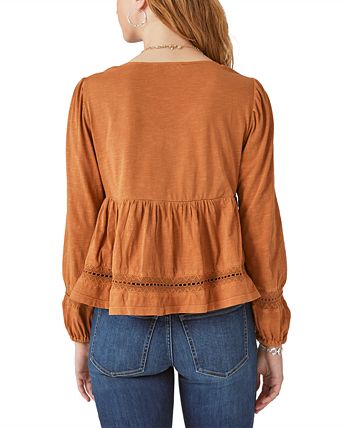 Lucky Brand Bohemian Pintuck Lace Long Sleeve Top & Reviews - Tops