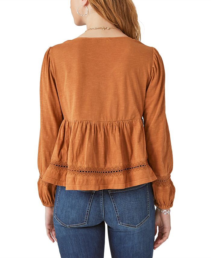 YOURS Plus Size Purple Pintuck Henley 3/4 Sleeve T-Shirt | Yours Clothing